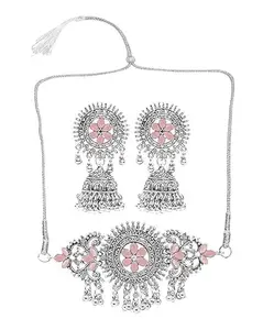 Elegant Pink Round Center Flower Choker Necklace for Women – Traditional Indian Jewelry