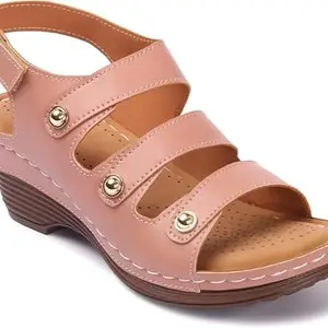 Picktoes PT-N948 Women's Pink Synthetic Leather Casual Heel Sandal