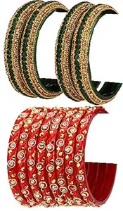 Colorful Glass Bangle/Kada Set Combo Ornamented With Colourful Chips & Beads_G144 (AkBang2-ABI1.d_bang)