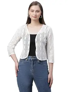 Women Cotton Graphical Lace Cover Up Shrug Cardigan White BZZ-UNSRG-652-WTNWLCRG_3XL