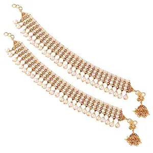 I Jewels Traditional Gold Plated Kundan Pearl Payal Anklet for Women (A035W)