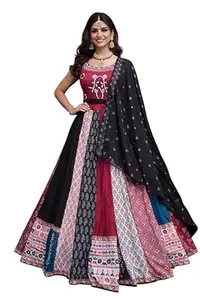 Women's Trending Designeer Tussar Silk Lehenga Choli Print with Foil Work With Unstitched Blouse Patola Print Adorned with Foil Work For Navrati || Wedding || Festival