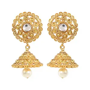 Shining Jewel - By Shivansh Brass Traditional Gold Kundan Jhumki Earrings for Women