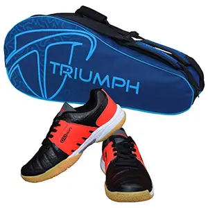 Gowin Badminton Shoe Power Black/Red Size-4 with Triumph Badminton Bag 303 Navy/Sky