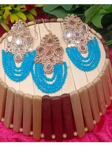 ONLINE JMS Sky blue clr Earring with mang tika for Women