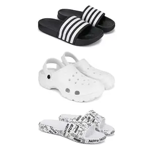 Lightweight,Classic SliderSandals with Clogs for Men-Combo(3)-3024-3122-3104-8 White-3364