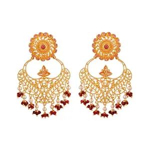 Voylla Abharan Jaali Design White Pearls Ethnic Earrings