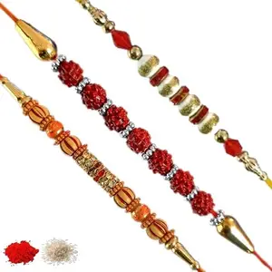 Rakhi set of 3, Rakhiya, Rakhi combo,with roli and chawal packet 15
