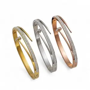 Jewels Galaxy Gold, Rose Gold & Silver American Diamond Studded Nail Bracelet (Pack of 3)