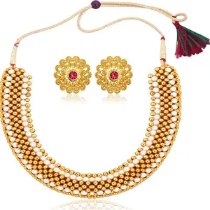 Heer Collection Traditional Wedding Maharashtrian Kolhapuri Thushi (Choker) Necklace Set Jewellery for Women and Girls (Combo Thushi 802 - Tops 2005)