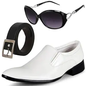 Vitoria Stylish & Trendy Men Formal Shoes with Free Belt & Womens Cheri Black Sunglasses Combo/8