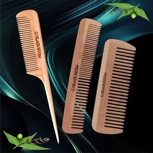 C I Black Boom Green Neem Wooden Hair Comb | (Combo3 - Co4,Co5 and Co6) Prevents Hair Breakage, Promotes Hair Growth, Naturally Anti-Bacterial, Reduces Dandruff, Conditions Hair Naturally, Healthy Haircare For Men & Women