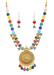 Stylish Oxidized Round Necklace with Multicolor Beads and Dots for Women – Contemporary Statement Jewelry