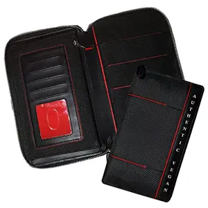 VEGAN Leather & Fabric Black Travel Passport and Card Holder Wallet for Men & Women