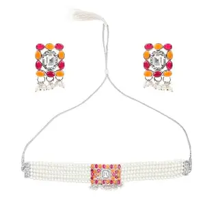 Elegant Orange and Maroon Square Moti Necklace for Women – Vibrant and Stylish Statement Jewelry