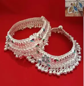 Beautiful White Metal Heavy Bridal Ghunghroo Payal 10 Inch Length Alloy Anklet (Pack of 2)