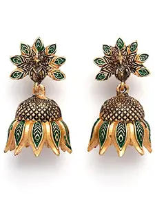 Karatcart Gold Plated Peacock Design Green Jhumki Earrings for Women