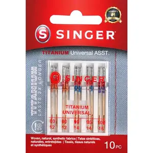 Singer Titanium Universal Regular Point Machine Needles, Sizes 11/80 (4), 14/90 (4) and 16/100 (2)