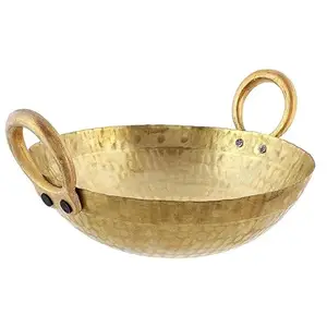 Rewari Craft Brass Kadhai (3 L, Golden, 12 x 24 x 8 Centimeters)