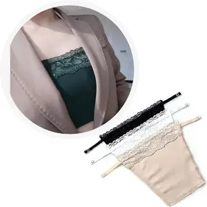 Lace Clip-On Camisole for Women | Deep Neck Cleavage Cover Up Cotton Inner | Adjustable Strap Top Insert for Blouse Saree Dresses & Low Neck Tops, Free Size