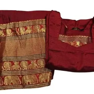 Butter Buds Women Readymade Traditional Handworked Fully Stitched Narayanpet Top Blouse With Skirt Set (Pavadai And Blouse Set) (Maroon, M)
