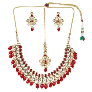 VOYLLA Kundan Gold plated Brass Necklace set