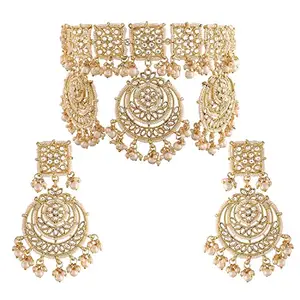 Amazon Brand - Anarva Anarva  18k Gold Plated Traditional Pearl Kundan Studded Choker Jewellery Necklace Set for Women (K7202W)