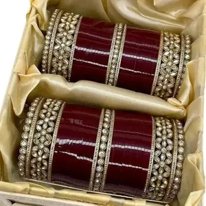 BANGLESKART Traditional dark maroon Bridal Chuda Set Punjabi Bridal weding Bangle Red Designer Chura Punjabi Choora Fashion (2.8)