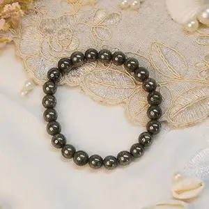 Riyansh Handicraft Presents Natural Agate Pyrite Stone Beaded Bracelet, 8mm Beads, Dark Grey, Elastic Stretch with (24 Beads)