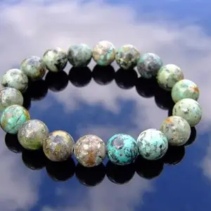 LKBEADS Natural African Turquoise 12mm Round Shape Smooth Cut Beads 8 inch Stretchable Bracelet for Men & Women|STBR_RR_00183_80