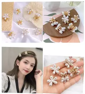 Pack of 5 Pcs White Pearl Silverr and Gold Floral Hair Clips, Cluture Pins, and Rings, Set of 5 Pcs