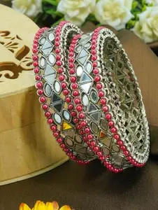 Griiham Oxidised Set of 2 Bangles with Maroon beads (2.4)