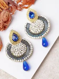Styylo Fashion_Traditional Gold Plated CZ Stone Studded Blue Chandbali Earring_EAR-M-40330