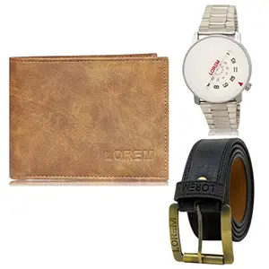 LOREM Mens Combo of Watch with Artificial Leather Wallet & Belt FZ-LR106-WL13-BL01