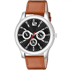Men’s Minimalist Ultra Thin Casual Analog Quartz Big Face Dress Wrist Watch with Retro Leather Band – Slim Simple Black Watch for Men