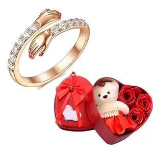 Fashion Frill Valentine Gift For Girlfriend Hug Rings For Women Couple Rings AAA CZ Rose Gold Plated Adjustable Finger Hug Rings For Women Girls With Heartbox Love Gifts