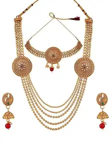 Styylo Fashion - Chains and Necklaces-Traditional Gold Tone Long and Short Necklace and Earring Jewellery Set (JW-M-31068)