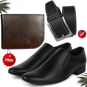Graceful Trendy Formal Shoes/Party Shoes/Shoes Combo with Free Wallet & Belt for Men and Boys (BAZAAR2444_TCC-BR-401) Multicolor