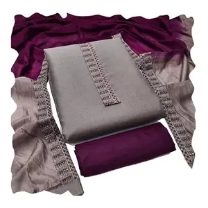 HMP Fashion Womens Bombay Cotton Embroidery Tie Cotton Unstitch dress Material With Chanderi lace bordered Dupatta (GREYS1)