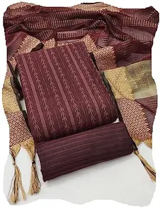 Panzora Women's Maroon Cotton Jacquard Woven Work Unstitched Salwar Suit Dress Material