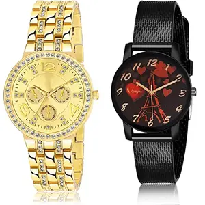 NEUTRON Stylish Analog Gold and Black Color Dial Women Watch - G627-G533 (Pack of 2)