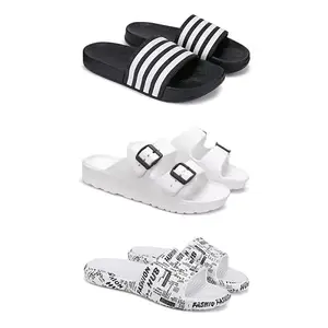 WINGSCRAFT Lightweight,Classic Slider || Sandals with Clogs for Men-Combo(3)-3024-3113-3104-8 White