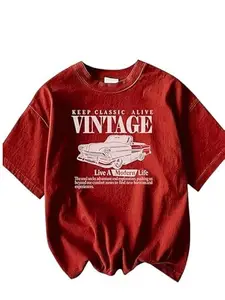 KANZUL -FASHION PASSION Women Oversized Cotton Printed Tee I Vintage Pure 100% Cotton T Shirt for Girls I Women T Shirt (in, Alpha, 2XL, Regular, Maroon)