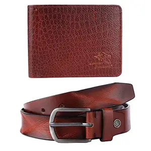 Leather Junction 2 in 1 Leather Brown Wallet & Brown Belt Gift Set for Men (360040504440)