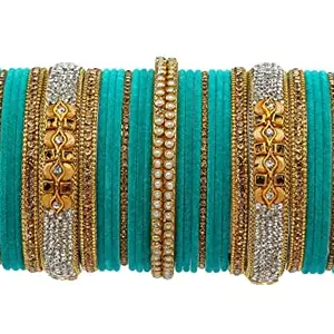Rijoli Bridal Jewellery Bangle Set for Wedding Studded with Designer Beads Pearls Gemstone and Zircon Bangle set for Women/Girl (Pack of 38)(Centro-2.8)