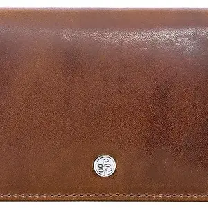 eske Ed Leather Card Case for Men & Women | RFID Protected Slim Bifold Wallet with 3 Card Slots & Slip Pocket | Perforated Texture | Genuine Leather Card Holder (British Tan)