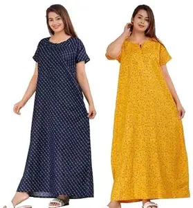 Classy Linen V-Neck Nightwear with Modern Abstract Print, Maxi Style, Short Sleeve Gown for The Size of - (3XL) Design2774 Multicolour