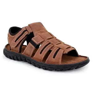 MARDI GRAS Mens Genuine Leather Comfortable insole Tan Brown Striped Suide Sandals, (Size:-11)