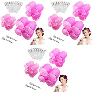 MAYCREATE® Heatless Hair Curler Hair Roller for Women Girls, 12pcs Hair Curler Rollers Kit & 12 Bang Clips - 3 Sizes, Jumbo, Large & Medium 36 PCS