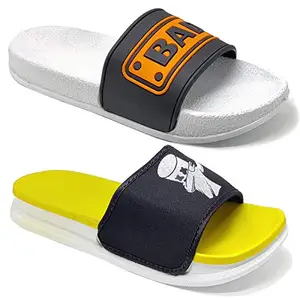 Axter Men's (1704-1702) Multicolor Casual Stylish Slides Slippers 10 UK (Set of 2 Pair)